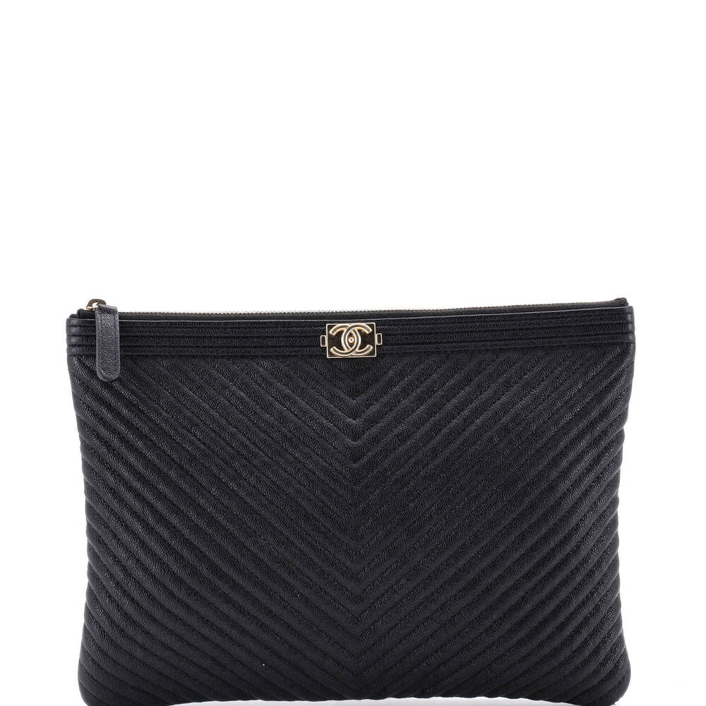 Chanel Medium Boy O Case Clutch Chevron Caviar